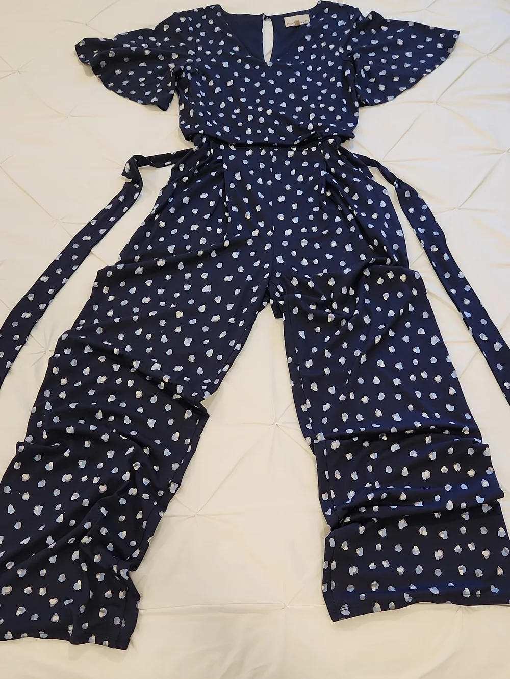 Phase Eight UK Laila Spot Print Navy Wide Leg Jumpsuit Size 10 - Picture 11 of 15